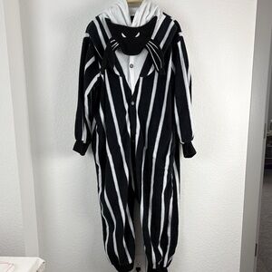 Black and White Striped Men's Onesie Costume Fleece